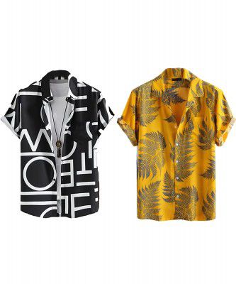 LookMark Leaf Classic Fit Cotton Blend Beach Stylish Printed Shirts for Men (Pack of 2)