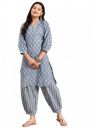 LookMark Women's Trendy Printed Cotton Blend Straight White Color Kurta and Afghani Pant Set...