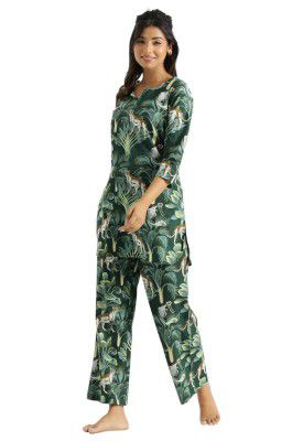 LookMark Women's Viscose Rayon Printed Stitched Kurta with Pant | Green Color Kurta Set 