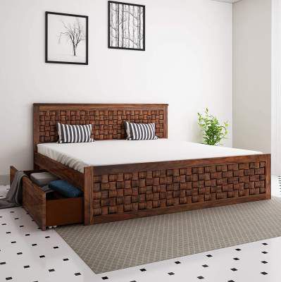 Loom & Needles Siesta Pure Sheesham (King Size) Storage Bed, Teak Color - 78 x 72 inches