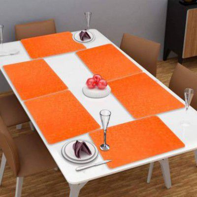 LooMantha Rectangular Pack of 6 Table Placemat (Orange PVC)