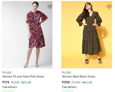 Flipkart : Upto 90% Off Pluss Women's Dresses | Start @ 179