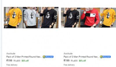 Loot: Mens T-shirtPack Of 3 @ ₹199