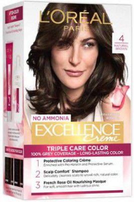 LOréal Paris Excellence Creme Hair Colour |upto 100% Grey Coverage | 4 , Natural Brown