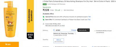 LOréal Paris Extraordinary Oil Nourishing Shampoo For Dry Hair - (650 ml)