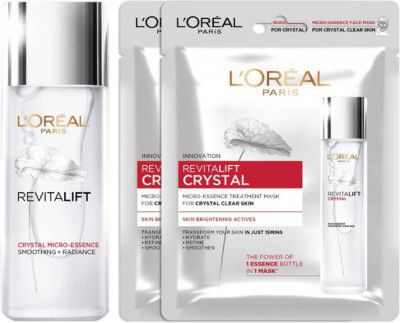 LOréal Paris Revitalift Crystal Micro-essence, 65ml + 2 Crystal Sheet Mask 25gm (Pack of 2)  (2 Items in the set)
