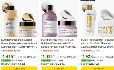 L'Oréal Professionnel Hair Care Starts @1392 + 10% Off Coupon. 
