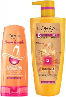 LOreal Paris 6 Oil Nourish Shampoo, 1000 ml & LOreal Paris Dream Lengths Conditioner, 192.5 ml