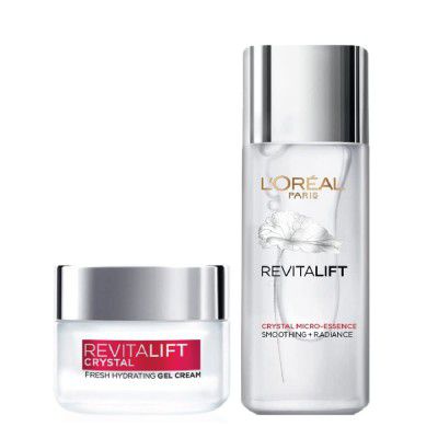 LOreal Paris Skincare Regime Combo, Refines & Smooths, Radiant Skin, With Salicylic Acid, Crystal Micro-Essence, 22 ml + Crystal Gel Cream 65ml