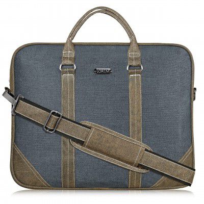 LOREM Grey & Khaki Linen 10L Laptop Messenger Bag for Men & Women BG46-UFBG