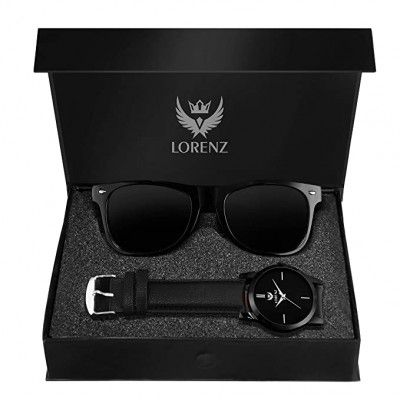 Lorenz Analogue Black Dial Mens Watch & Wayfarer Sunglasses Combo for Men (CM-103SN)
