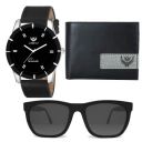 LORENZ Men's Round Watch, Wallet and Sunglasses Combo Box (Black) - Pack of 3...