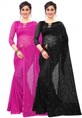 LOROFY  Embellished Bollywood Net Saree  (Pack of 2, Multicolor)