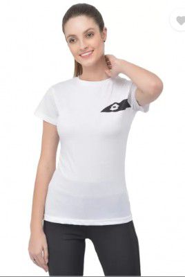 LOTTO  Women Printed Round Neck Pure Cotton White T-Shirt
