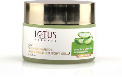 LOTUS HERBALS Active Aloe + Niacinamide Calm & Brighten Night Gel|Paraben Free (50 g)