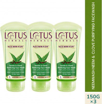 LOTUS HERBALS NEEMWASH Neem & Clove Ultra-Purifying  ( Pack of 3 ) ( 150g * 3 ) Face Wash (450 g)