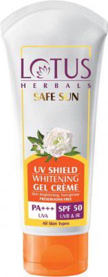 LOTUS HERBALS Sunscreen - SPF 50 PA+++ Safe Sun UV Shield Whitening Gel Cream SPF 50 UVB & IR PA+++ (100 g)