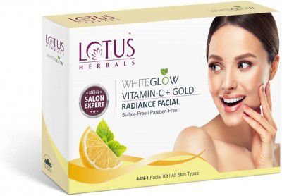 LOTUS HERBALS WhiteGlow Vitamin C + Gold Radiance Facial Kit | Helps Reduce Dark Spots | 57 g (5 x 11.4 g)