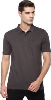 LOUIS PHILIPPE Men Solid Polo Neck Poly Cotton Grey T-Shirt