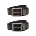 Louis Philippe Men Textured Reversible Formal Italian Leather with Matt Gun Metal Buckle Belt...