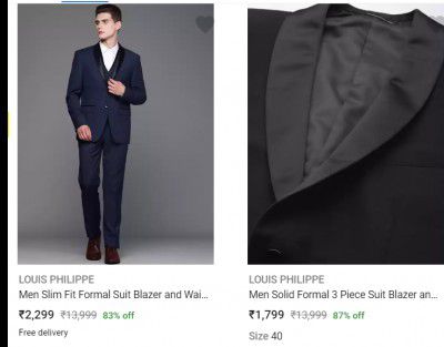 Louis Philippe Men's Readymade Suits Upto 84% Off