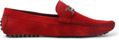 LOUIS STITCH Casual Stylish Suede Leather Loafers for Men, Red (ITSUDFR) Size 6 Loafers For Men  (Red , 6)