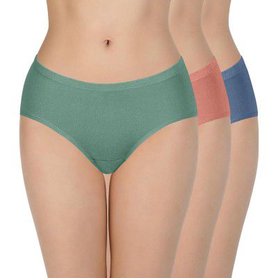 LOURYN KOULYN Every de Solid Mid Rise Moderate Coverage Cotton Hipster Panties (Pack of 3)