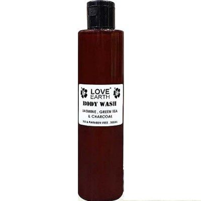 Love Earth Body Wash - 200ml, Jasmine Green Tea And Charcoal With Aloe Vera & Tea Tree Extract For Acne, Pimples & Dry Skin