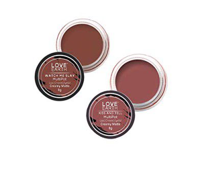 Love Earth Lip Tint & Cheek Tint Multipot Combo (Mauvish Pink & Caramel Brown)