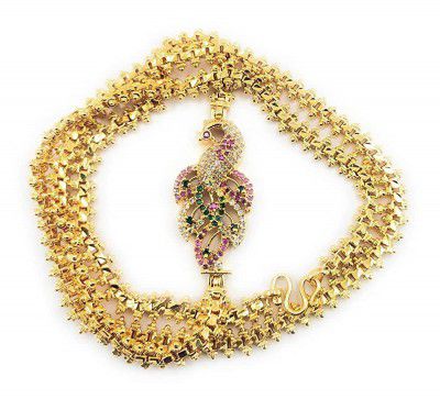 LOVELY DREAMS 1 Gram Micro Copper & Gold Plated American Diamond Traditional Designer Mugappu Gold Chain for Women & Girls(MC-1038)