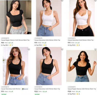 Flipkart : Up to 83% OFF - Loversbite Womens Tops | Starts At Rs.99