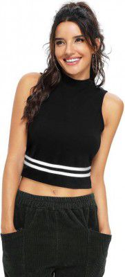 lovespreadin  Party Sleeveless Striped Women Black Top