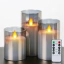 LTETTES Led Grey Wax Candle Flickering Glass Material Realistic Flame-Effect Candle Real Wax Faux...