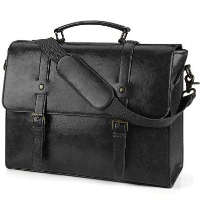 Lubardy Messenger Bag for men 15.6"  Waterproof PU Leather Soulder Bag Retro, Black