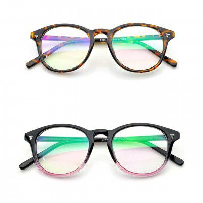 Luciendo Blue Light Blocking Zero Power Anti-Glare Combo of 2 Assorted & Printed Eyeglasses Frame for Eye Protection from Computer/Tablet/Laptop/Mobile with Lens Cleaner
