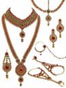 Lucky Jewellery 18 k Bridal Gold Plated Gold Red Color Alloy Wedding Jewellery Set for Girls & Women...