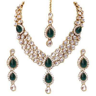 Lucky Jewellery Light Green Non-Precious Metal Jewellery Set for Women (2475-L1ZS-KD124-LG)