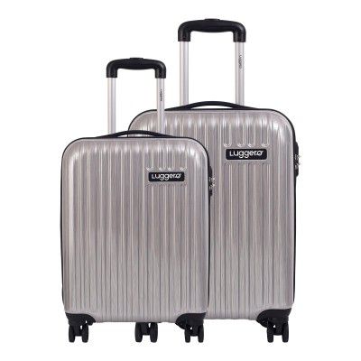 Luggero - FILM CLASSIC Light-Weight & Durable Polycarbonate BRUSH Silver Unisex Hard Luggage|Set of 2 (L+M)|8 SMOOTH SPINNER TPV Wheels| Outer Combi Lock | Trolley Bag