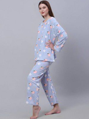 Lugo Women Night Suit Set Blue Printed