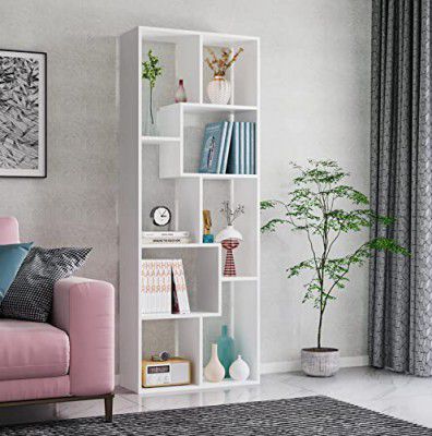 Lukzer 8 Shelves Modern Simple Engineered Wood Book Shelf with Storage Display Rack Open Bookcase Showcase Stand (MR-004/White/160 x 24 x 70 cm)