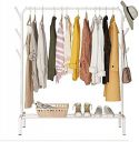 Lukzer Metal Single Garment Stand with Bottom Shelves Clothes Storage Organizer 4 Hooks Coat Rack (White, 40 x 110 x 148 cm/MGS-001)...