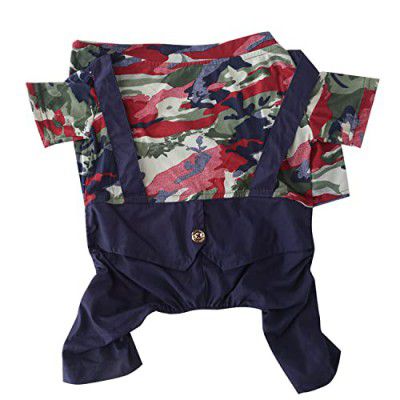 Lulala Dog Jean Jumpsuit PJS with Cross Back Belt Outfits Army Camouflage Shirts with Blue 4 Legs Dog Onesies Jeans Pants Pet Puppy Clothes for Dods Dogs Cats Jumpsuit Overalls(S,Green-Multi)
