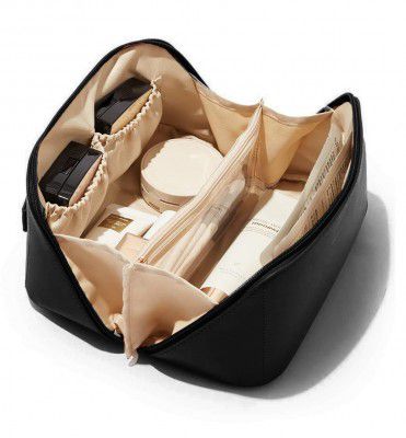 Lumefox - Premium Travel Makeup Bag, Large Capacity Portable Leather Makeup Bag 