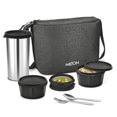 MILTON Essen Lunch Box, 3 Microwave Safe Inner Steel Containers (320ml, 320ml & 180 ml)