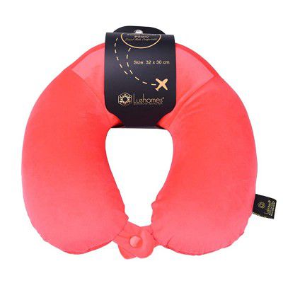 Lushomes Red Cervical Memory Foam Travel Pillow for Neck and Back Support(12 x 12 inches, Single pc)