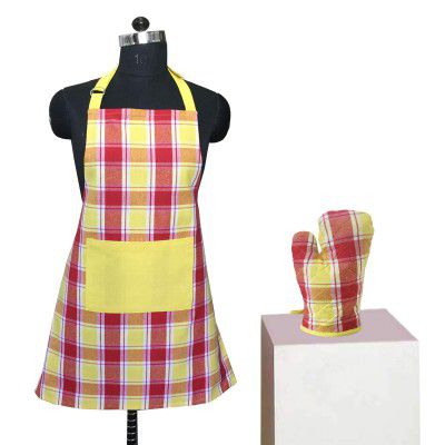 Lushomes Checks Kitchen Cooking Apron Set for Women