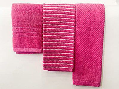 Lushomes Cotton Kitchen Hand Wash Towel Set (Pack of 3, 34 x 51 cms, Fuchsia)