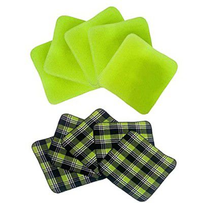 Lushomes Kitchen Cleaning Cloth, Waffle Cotton Dish Towels for Home Use, 5 Pcs Green and Black Checks and 5 Pcs Plain Green Combo, 12x12 Inches, 280 GSM (30x30 Cms, Set of 10)