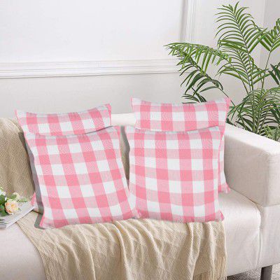 Lushomes Square Cushion Cover, Cotton Sofa Pillow Cover Set of 4, 20x20 Inch, Big Checks, Pink and White Checks, Pillow Cushions Covers (Pack of 4, 50x50 Cms)