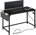 LushTree 47" Computer Desk with Power Outlet, Home Office Desktop Table with USB Ports & Socket with Side Storage Bag & Iron Hooks (Black)...